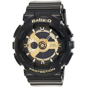 Casio Women's BA-110-1ACR Baby-G Goldtone Analog-Digital Display and Black Watch